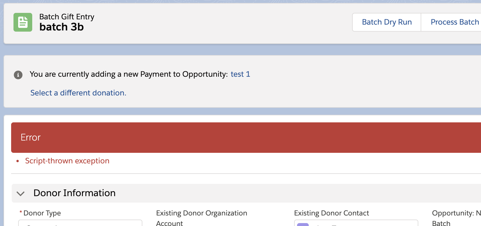 Gift Entry Add New Payment or Update This Opportunity Cause Script