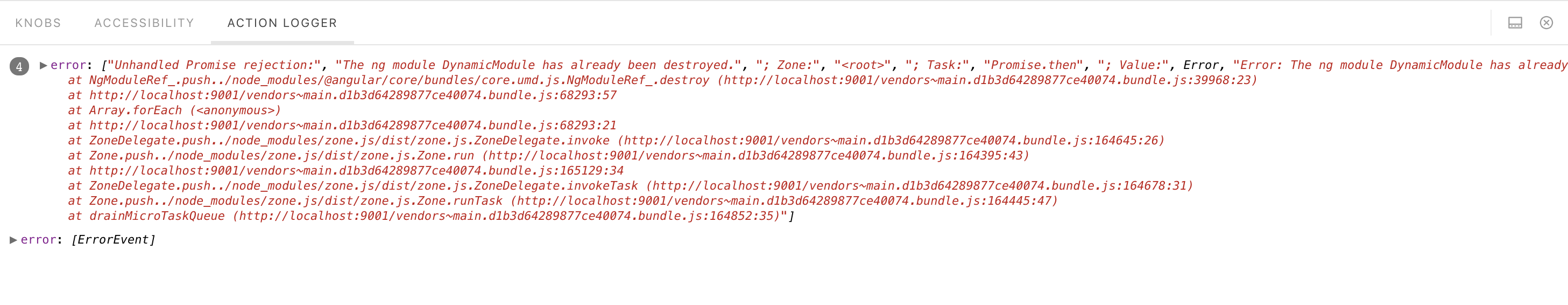 Angular & Knobs DynamicModule has already been destroyed error