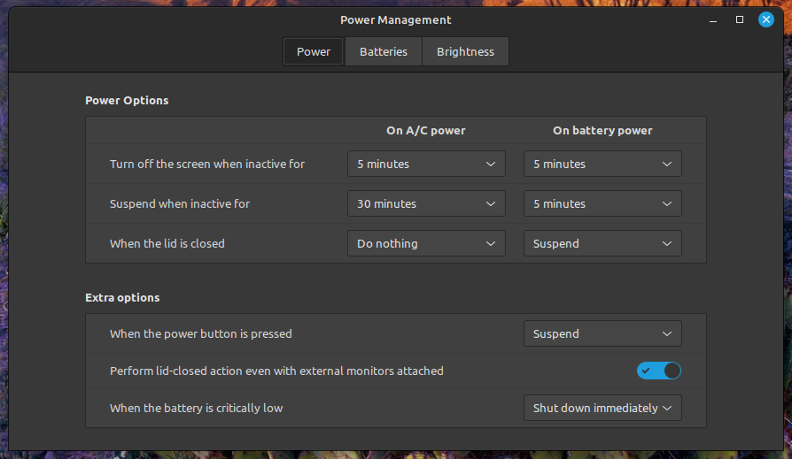 Power settings are not applied after connecting and disconnecting an