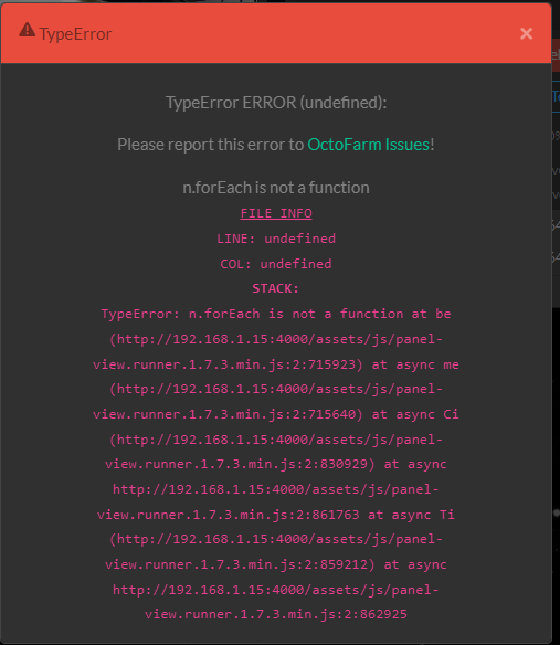 ERROR MESSAGE Task 'INITIALISE_PRINTERS_TASK' threw an exception