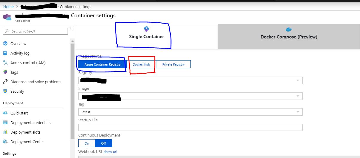 Azure Web App (Container type )- Azure Container configuration · Issue ...