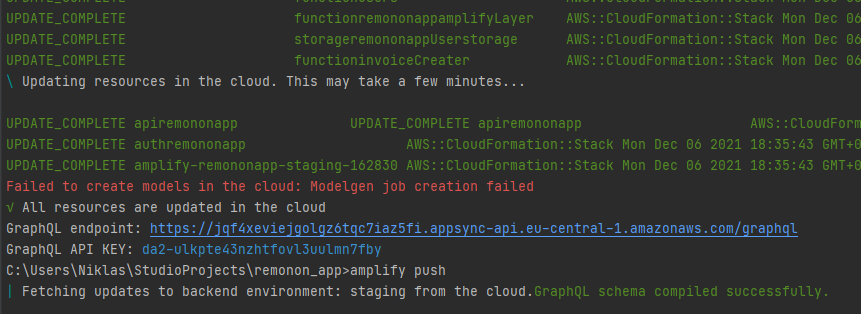 Failed to create models in the cloud: Modelgen job creation failed ...