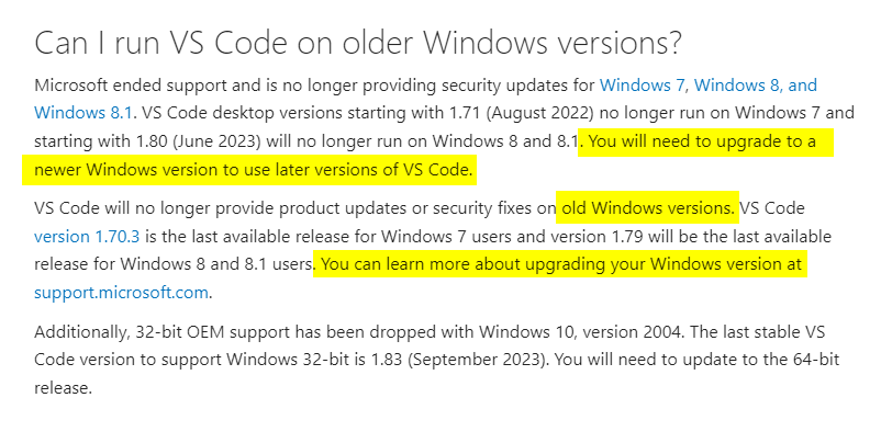 VSCode warning 64 bit Windows users about deprecated 32 bit Windows ...