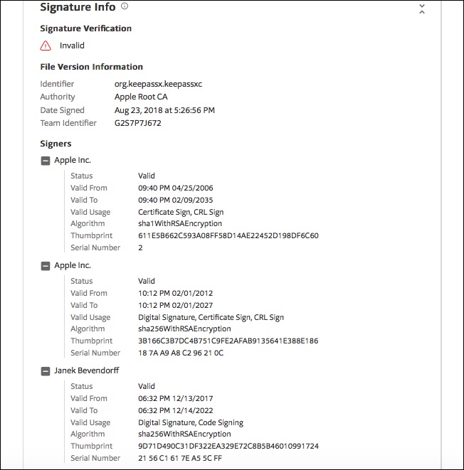 keepassxc234dmg gatekeeper invalid at virustotal