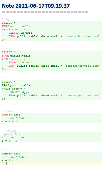 [I] Case sensitivity for syntax highlighting inside code blocks differs ...