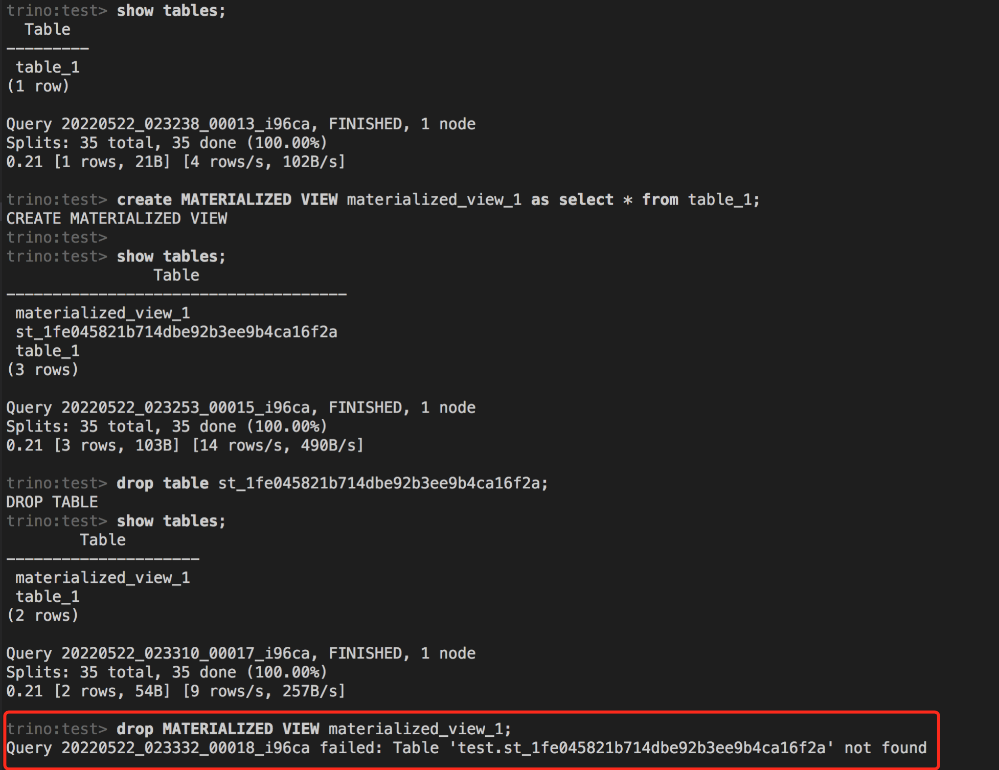 Cannot drop Iceberg materialized view after storage table externally