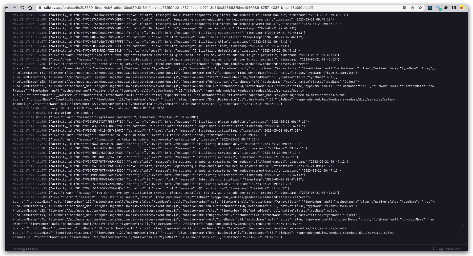 Initializing defaults failed when deploy backend on railway issue