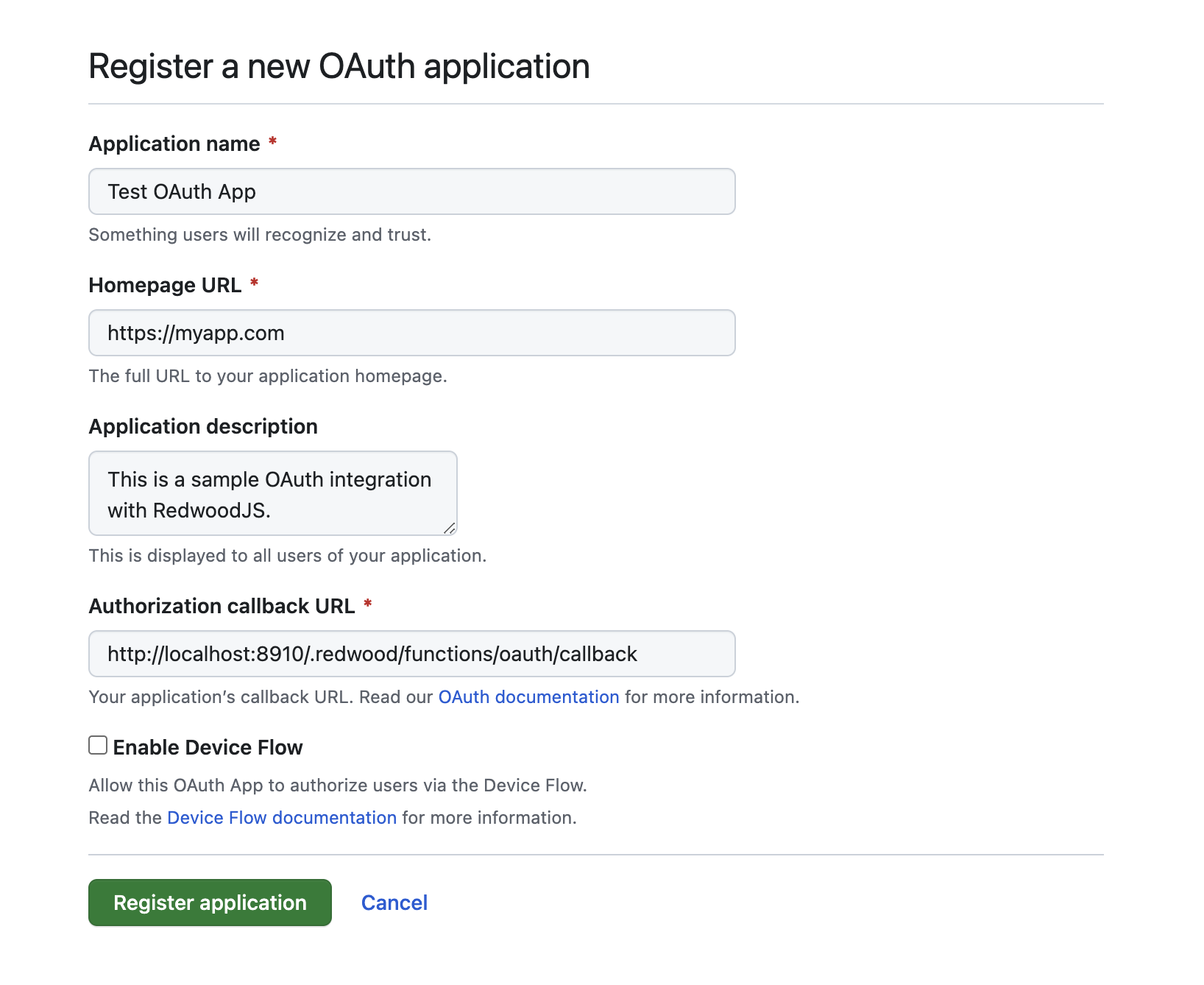 New OAuth app settings