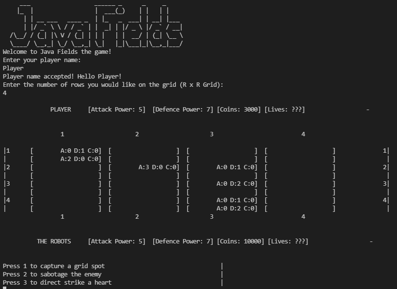 GitHub chrisbossard/chrisbot Java Fields is a text base game that