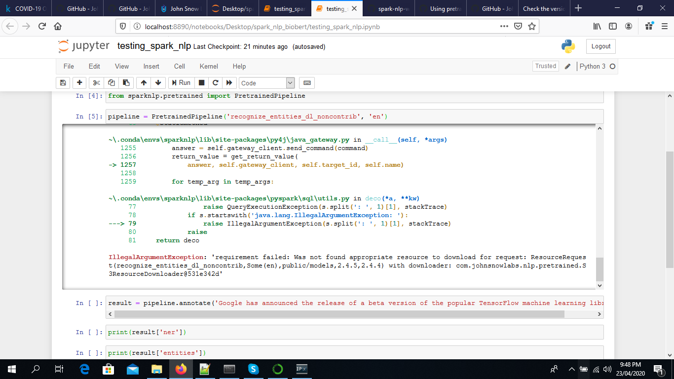 Using pretrained pipelines in PySpark throws java.util ...
