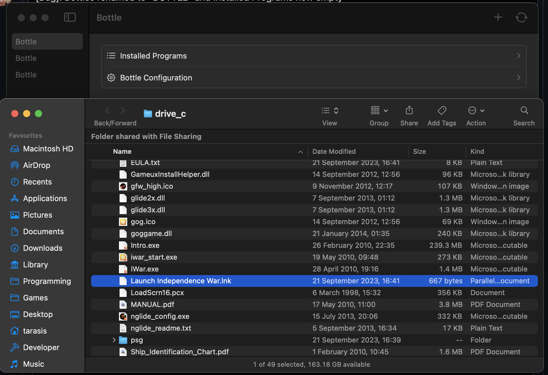 [Bug] Bottles renamed to "BOTTLE" and Installed Programs now empty