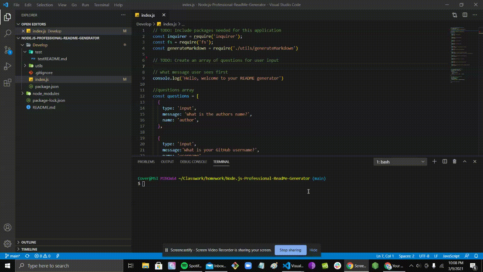 GitHub - Sharon1106/ReadMeGenerator: Command-line Node App. Inquirer ...