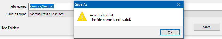 Misleading error message when saving a file with illegal characters ...