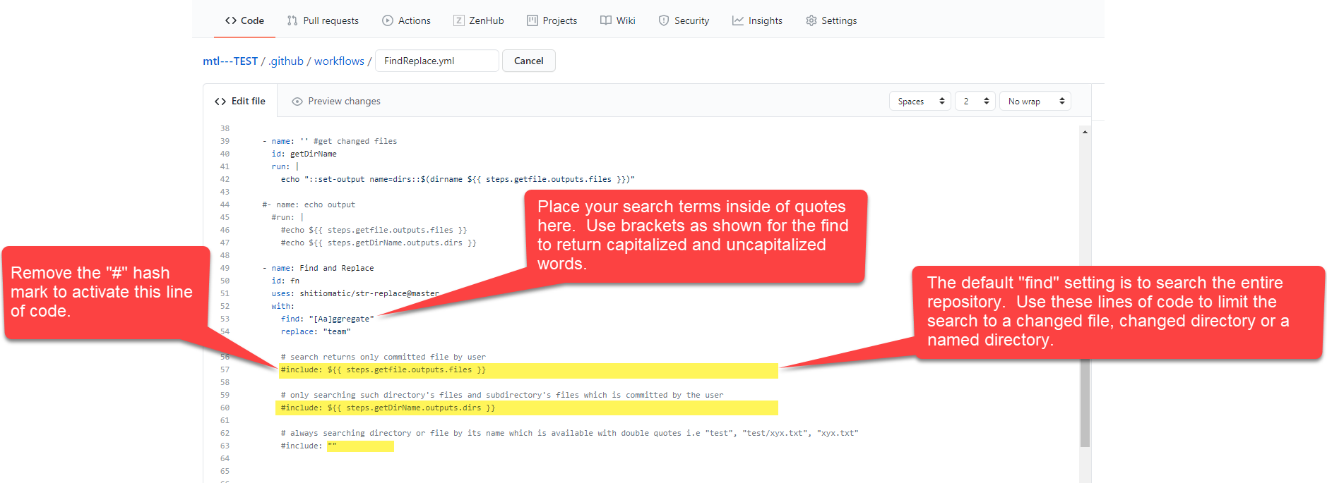 Configure the FindReplace.yml Action File