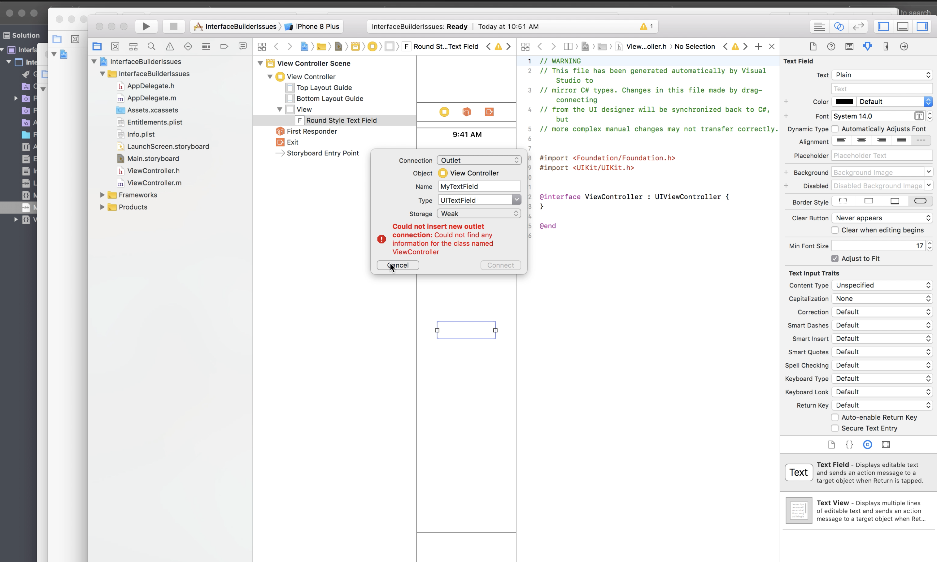 Interface Builder Not able to create outlets · Issue 4619 · xamarin/xamarinmacios · GitHub