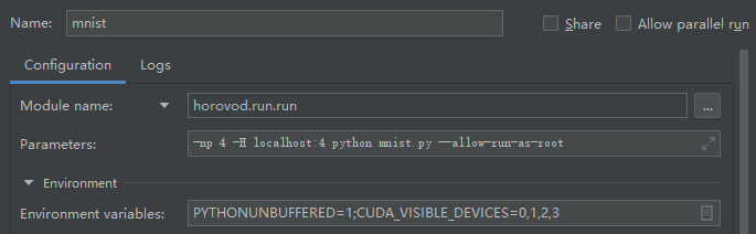 How To Call Horovodrun Np 4 H Localhost 4 Python Mnist Py For Distributed Training In Pycharm Horovod