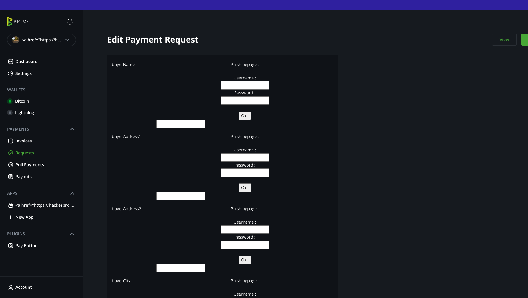 [Bug]: HTML injection in forms for payment requests · Issue #4678 ...