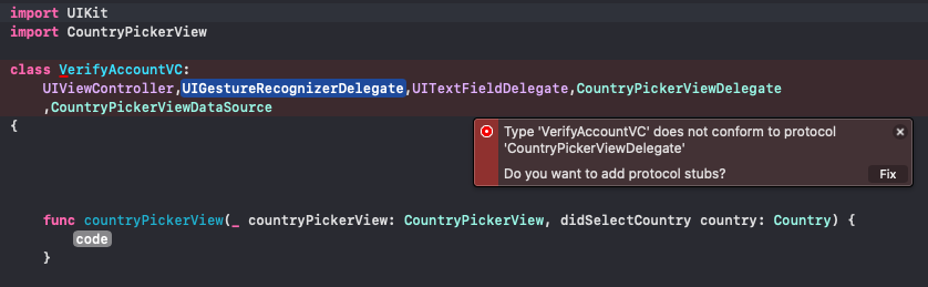 Type 'VerifyAccountVC' does not conform to protocol ...