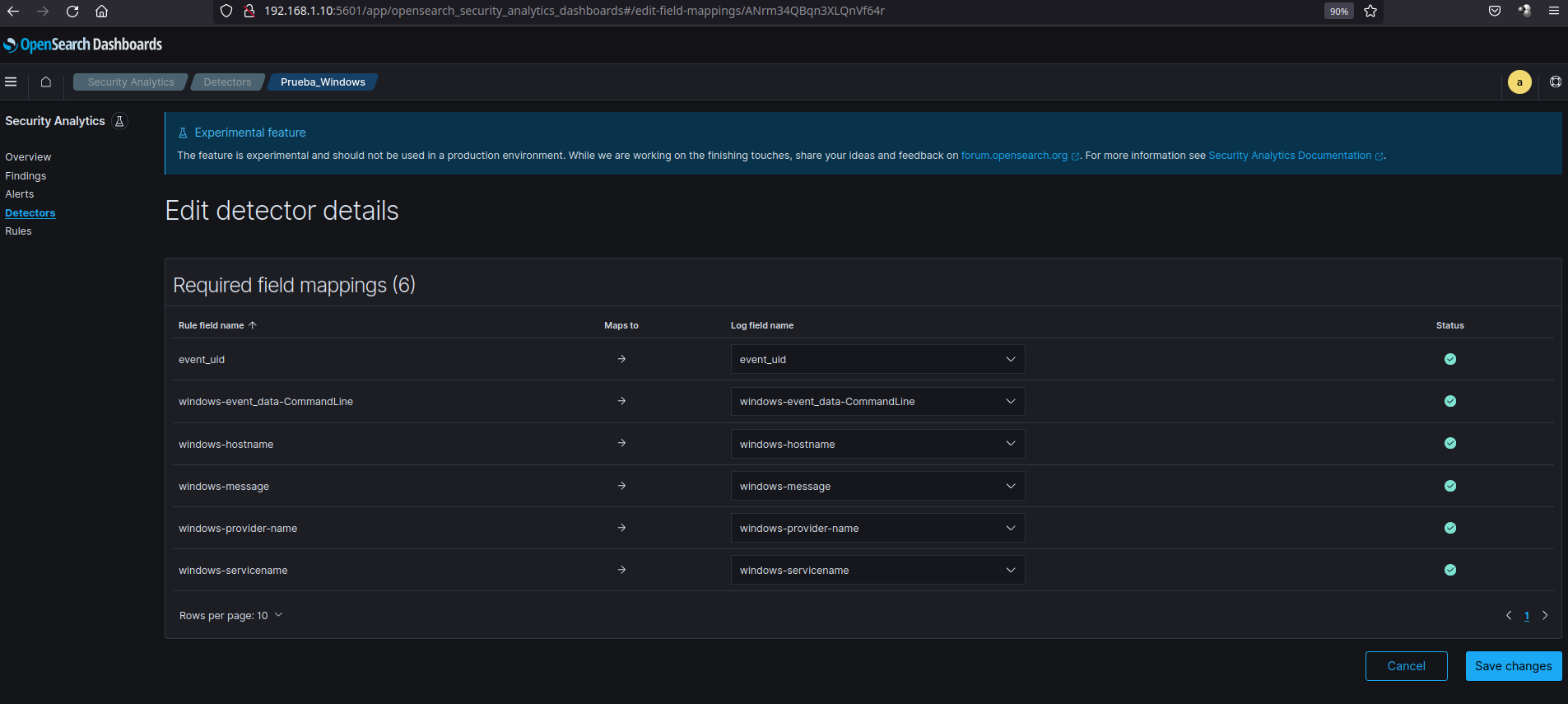 [BUG] Edit detector | Edit Field mappings | Field mapping is wrong ...