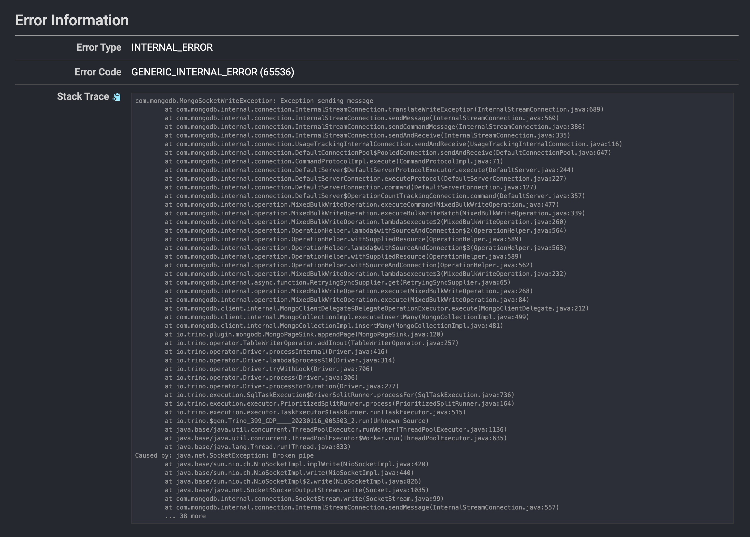 Writing many rows causes Broken pipe error in MongoDB connector · Issue