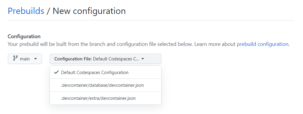 Select a specific dev container to prebuild