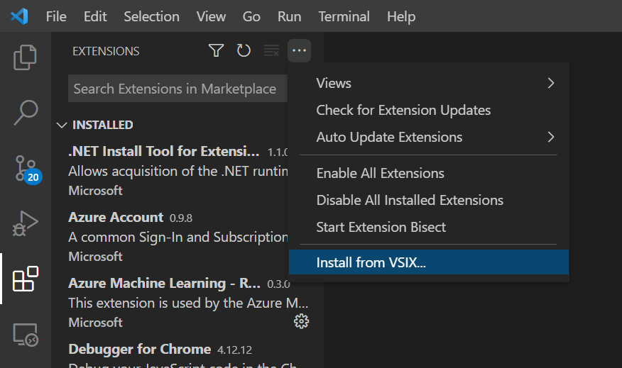 Failure to install the extensions from a file in an offline environment