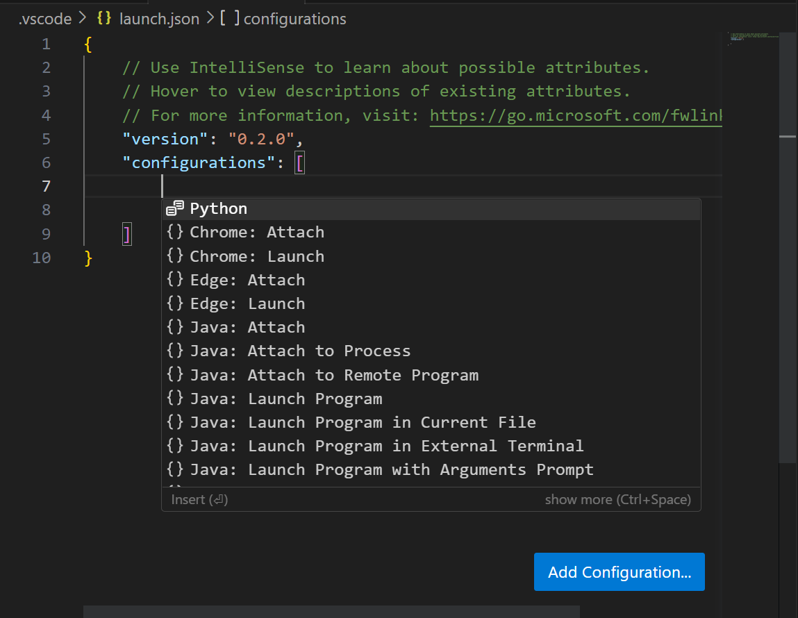 Add configuration button should emit ondebuginitialconfiguration