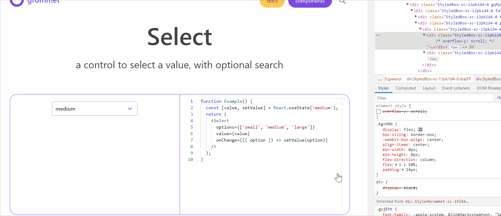 Select component drop layer width needs to adjust along with select input when parents width