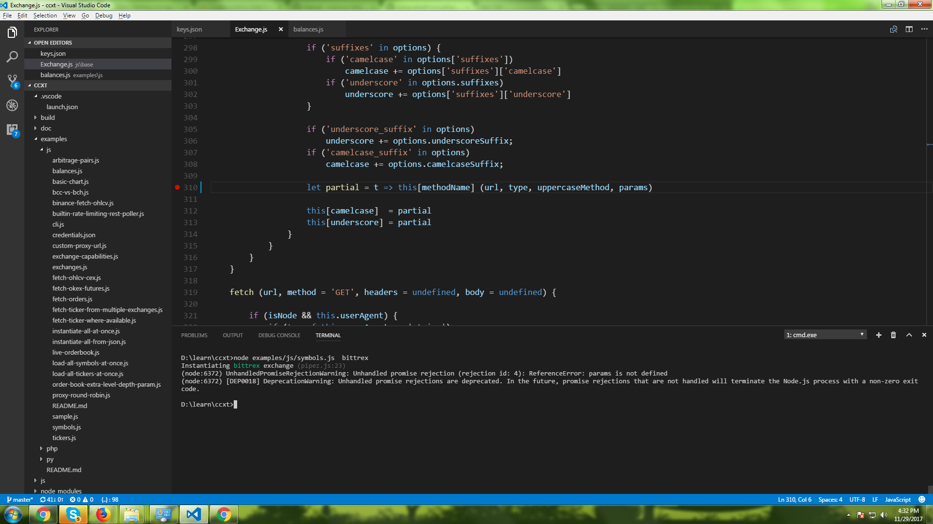 Unhandled promise rejection (rejection id 2) ReferenceError params