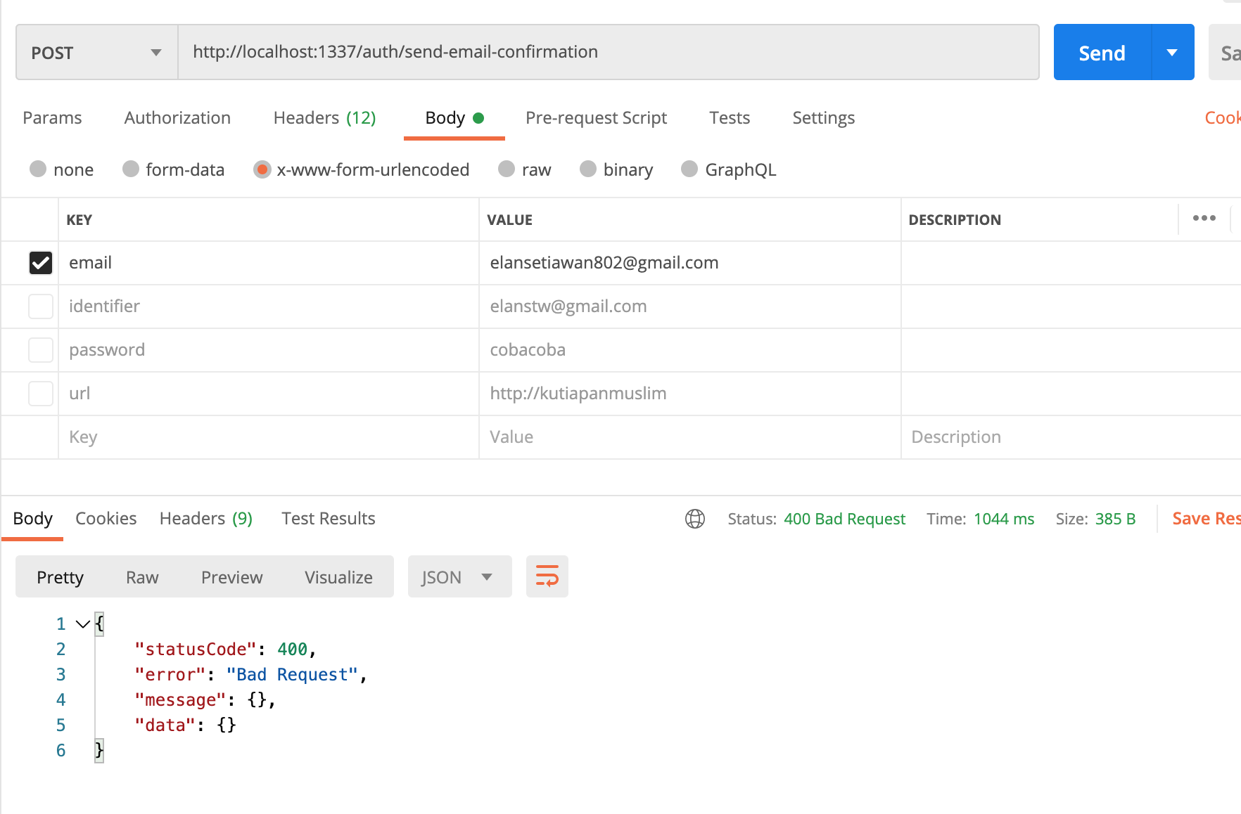 forgot password got bad request 400 response strapi v3.2.5 — Community ...