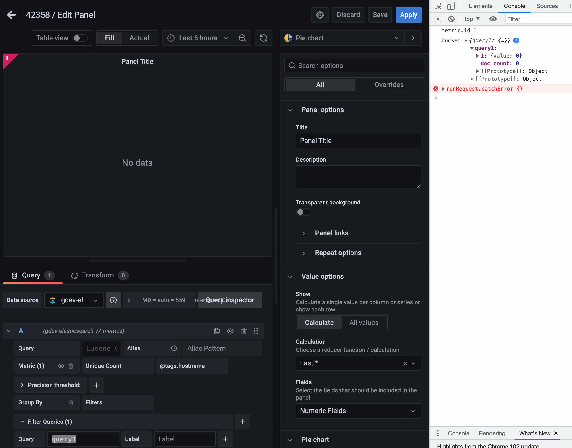 Using elasticsearch unique count filters break "Cannot read properties