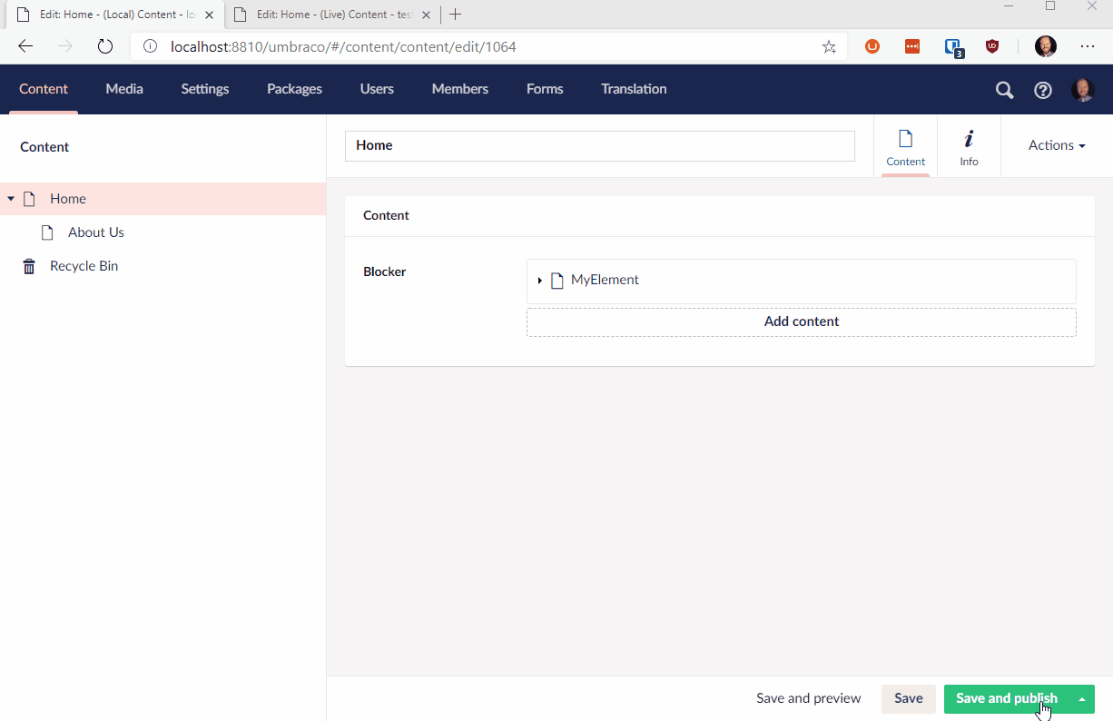 When transferring content that uses the block list editor, picked items