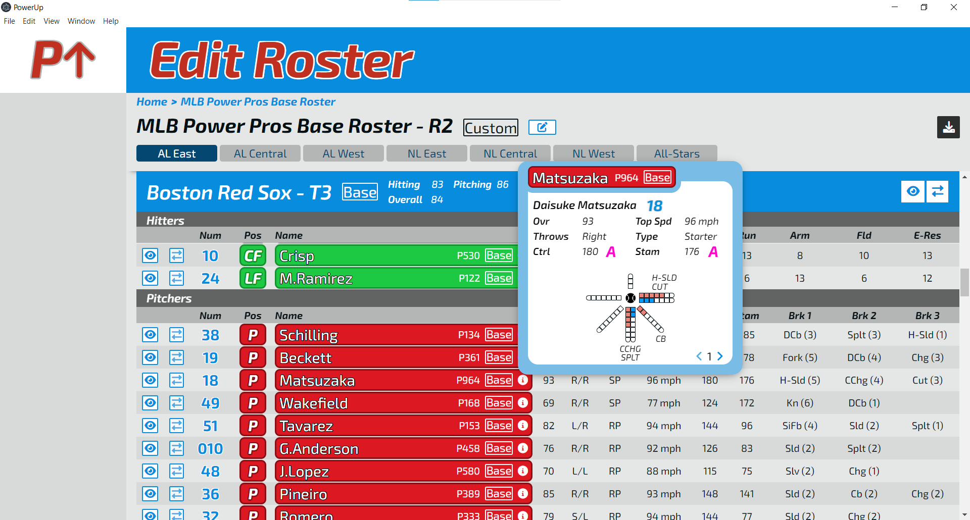 Roster Editor with Flyout Open