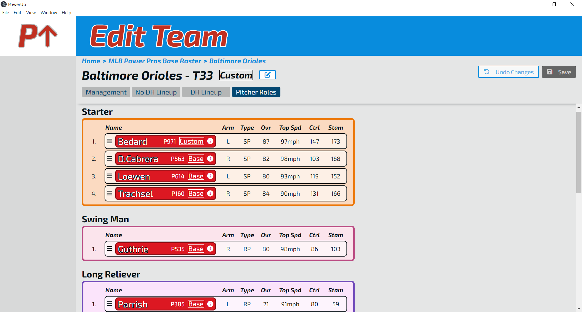 Pitcher Roles Editor