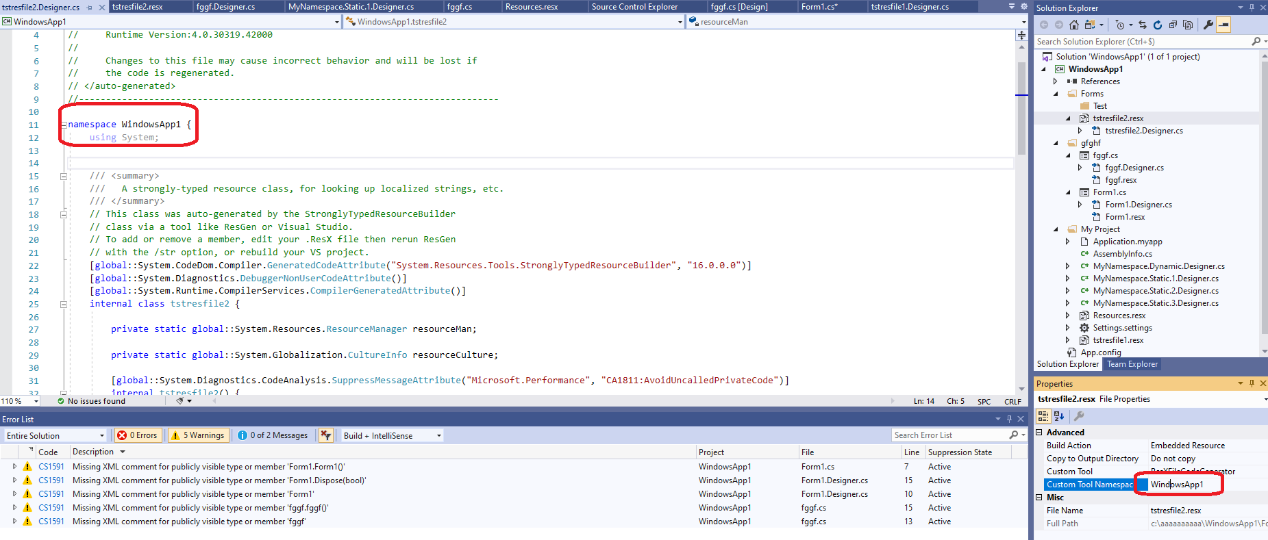 VB -> C#: Resources files lose their directory (and code can't compile ...