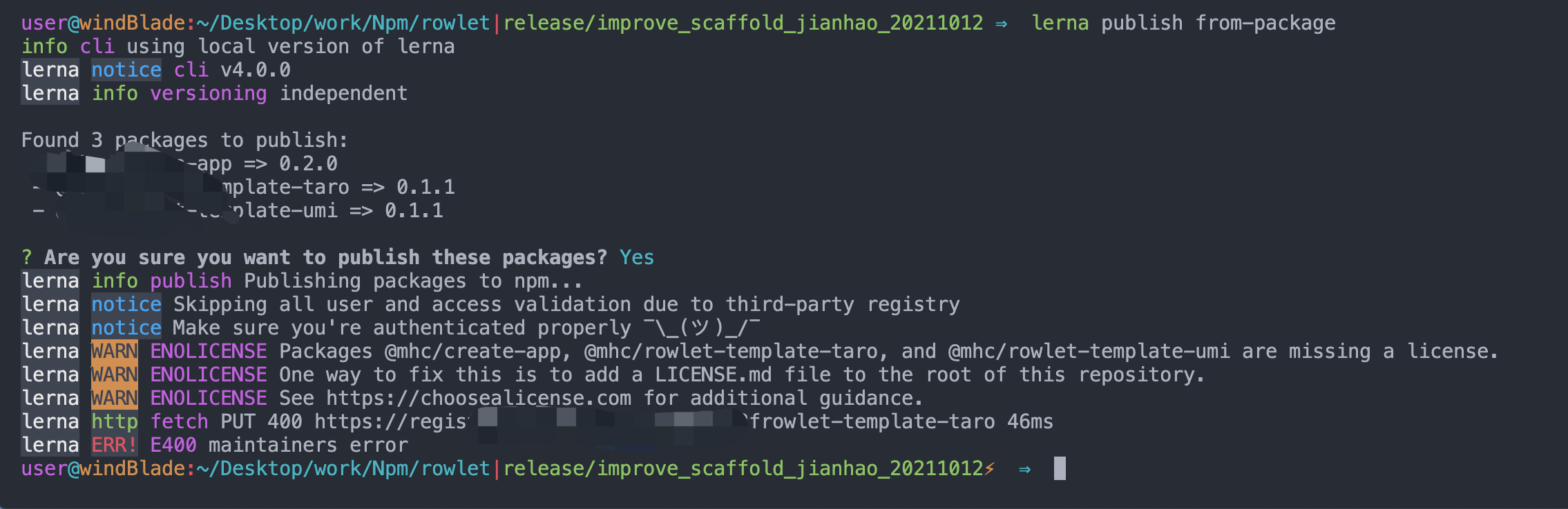 lerna publish return Error 400 · Issue #3012 · lerna/lerna · GitHub