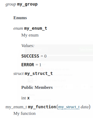 Link from function to enum is missing when the enum is inside a group ...