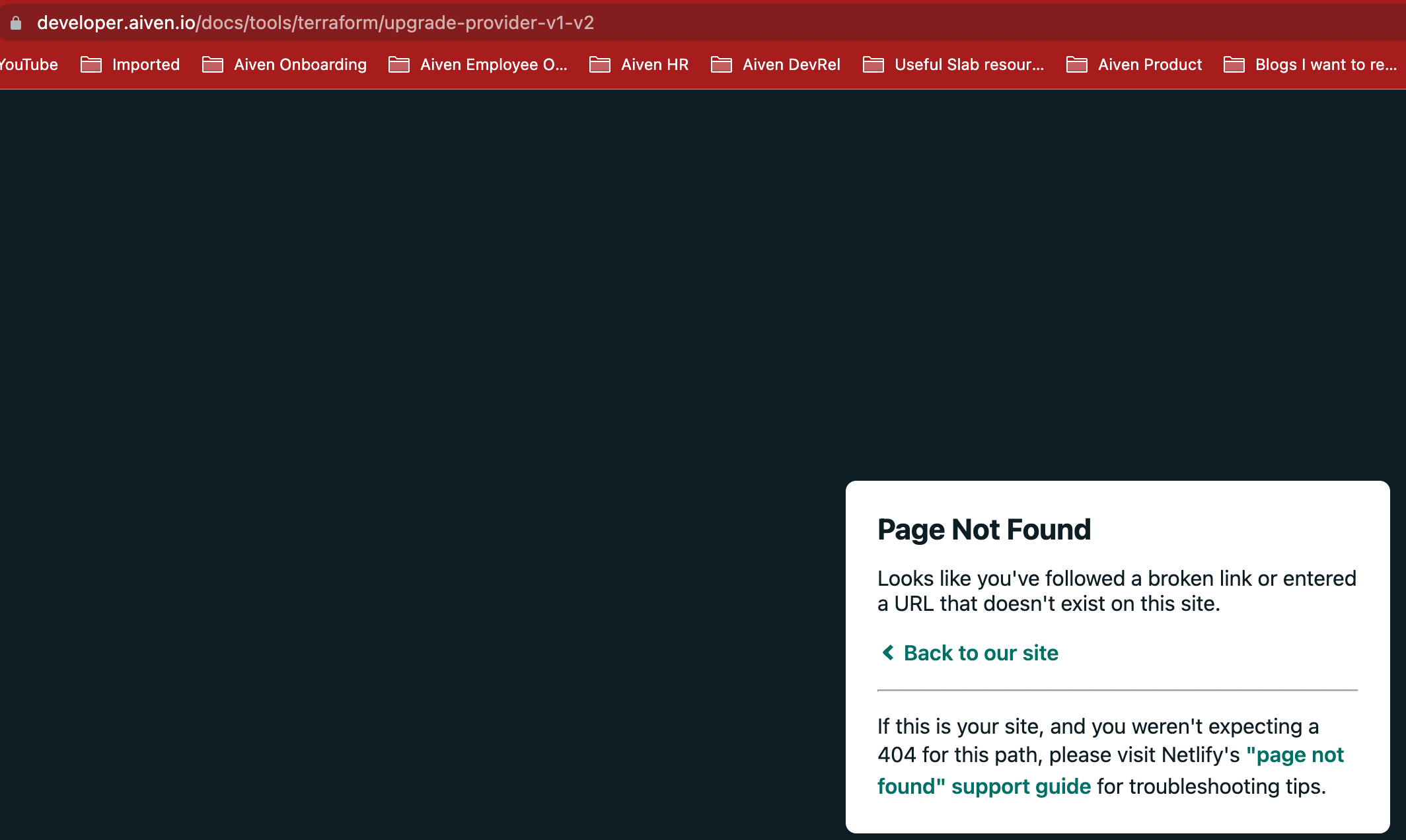 'Page Not Found' for a Terraform-related page that is showing up in ...