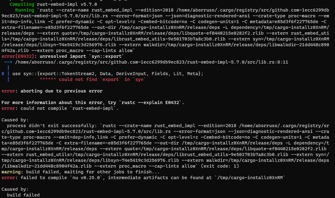 Impossible to install via cargo · Issue #2866 · nushell/nushell · GitHub