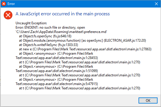 A JavaScript error occurred in the Main process · Issue #113 · marktext ...