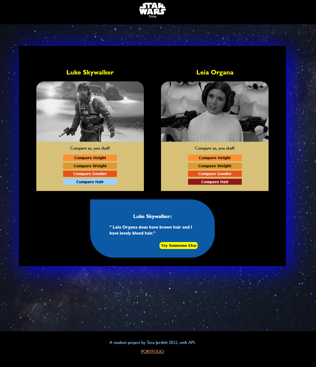 GitHub - jertfelt/starwars-api: Javascript: Fetch API and compare the ...