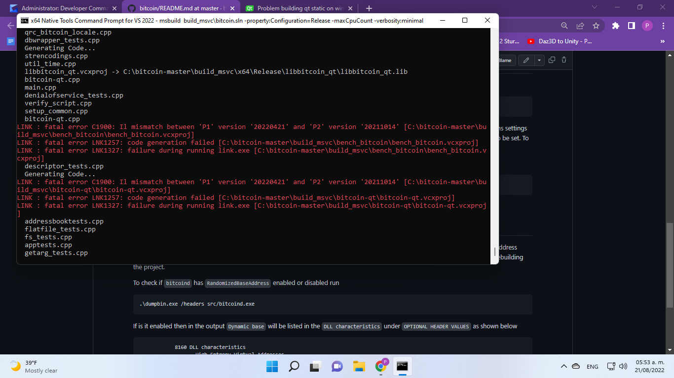 Build: msbuild and qt (LINK : fatal error C1900) · Issue #24728 · bitcoin/ bitcoin