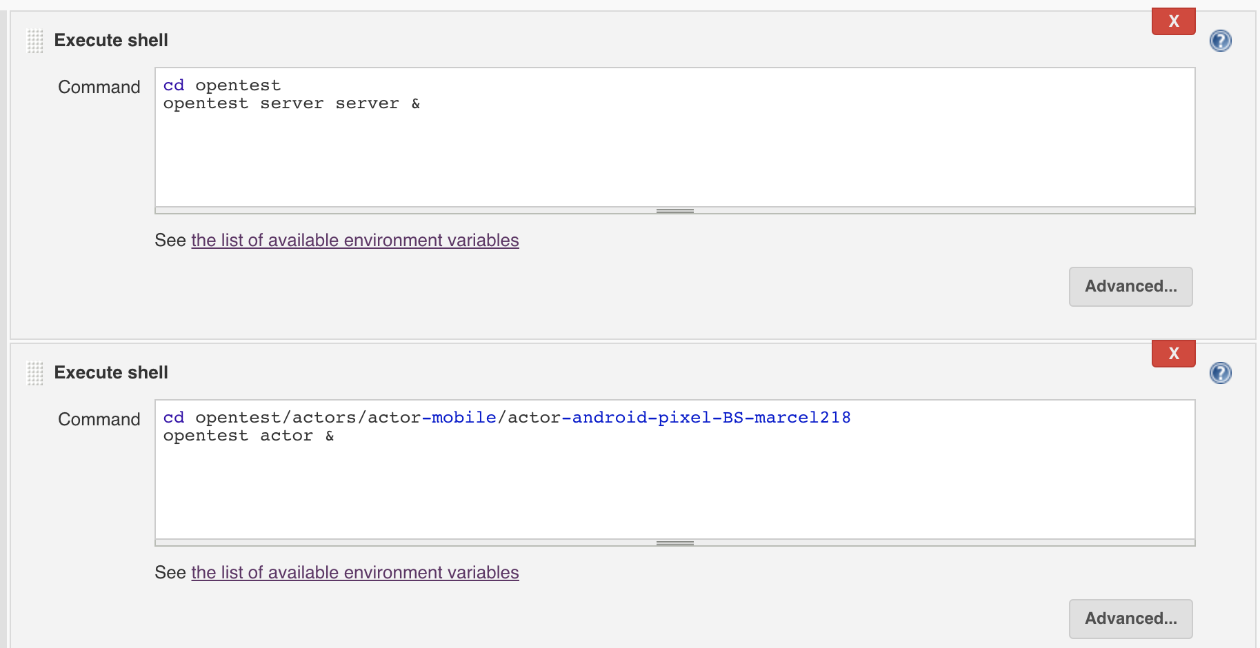 How to start Server and Actor using jenkins shell commands and then