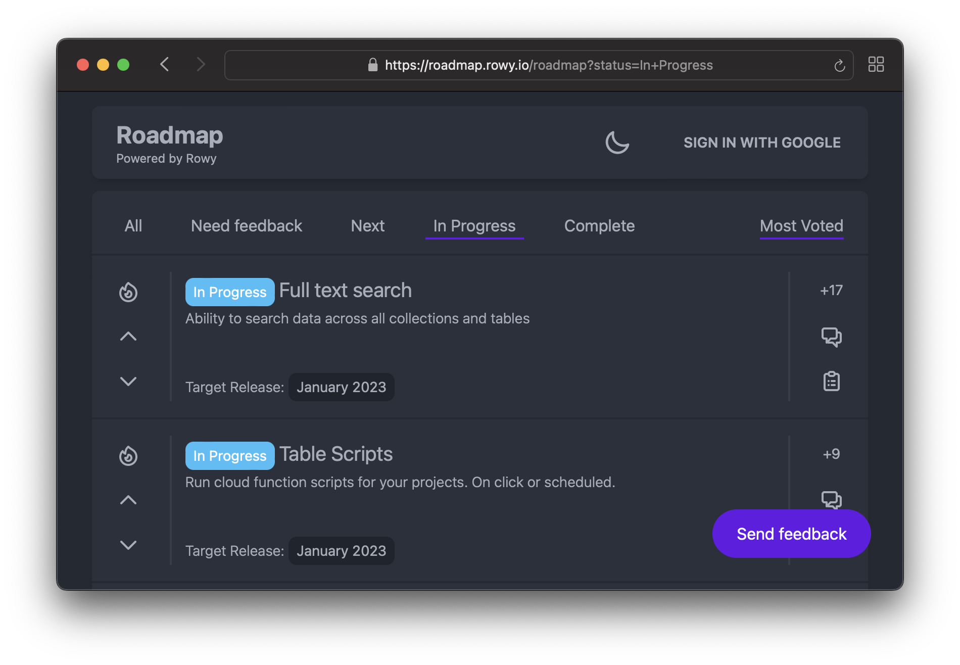 Rowy Roadmap App