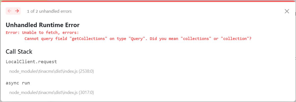 TinaCMS GraphQL error after updating to latest version · Issue #2860 ...
