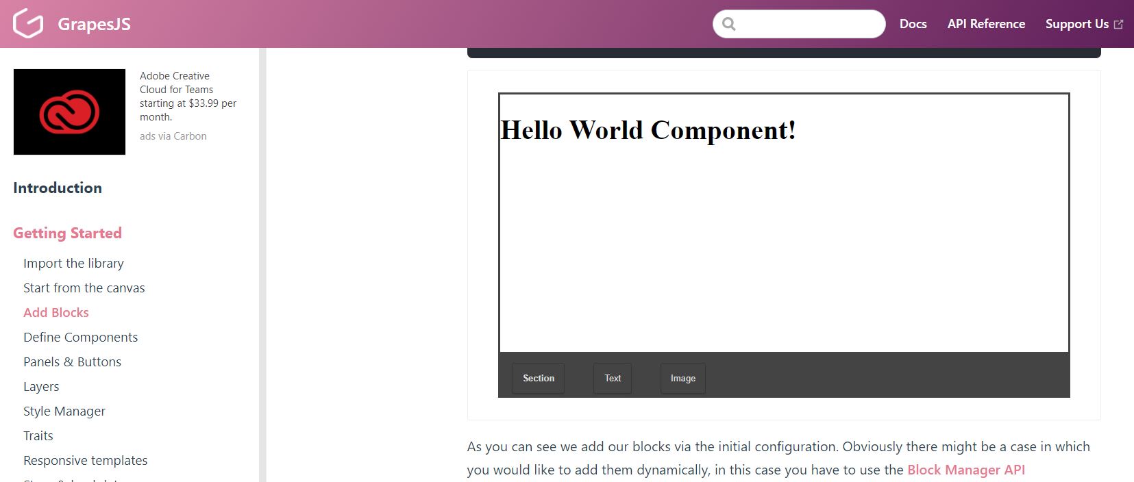 BUG Getting Started Docs example is static · Issue 3101 · GrapesJS