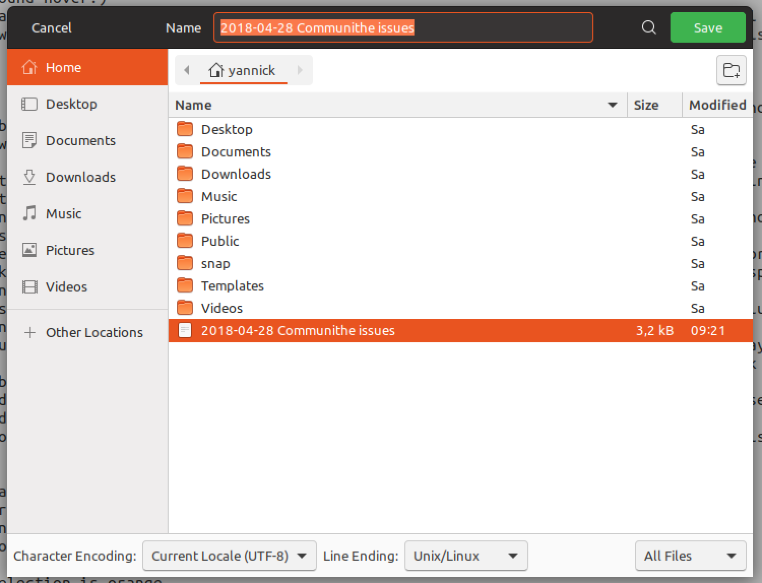 orange text selection - save dialogue