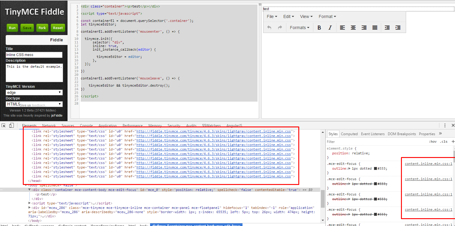 Destroying inline mode instance leaves stylesheets in the DOM · Issue ...