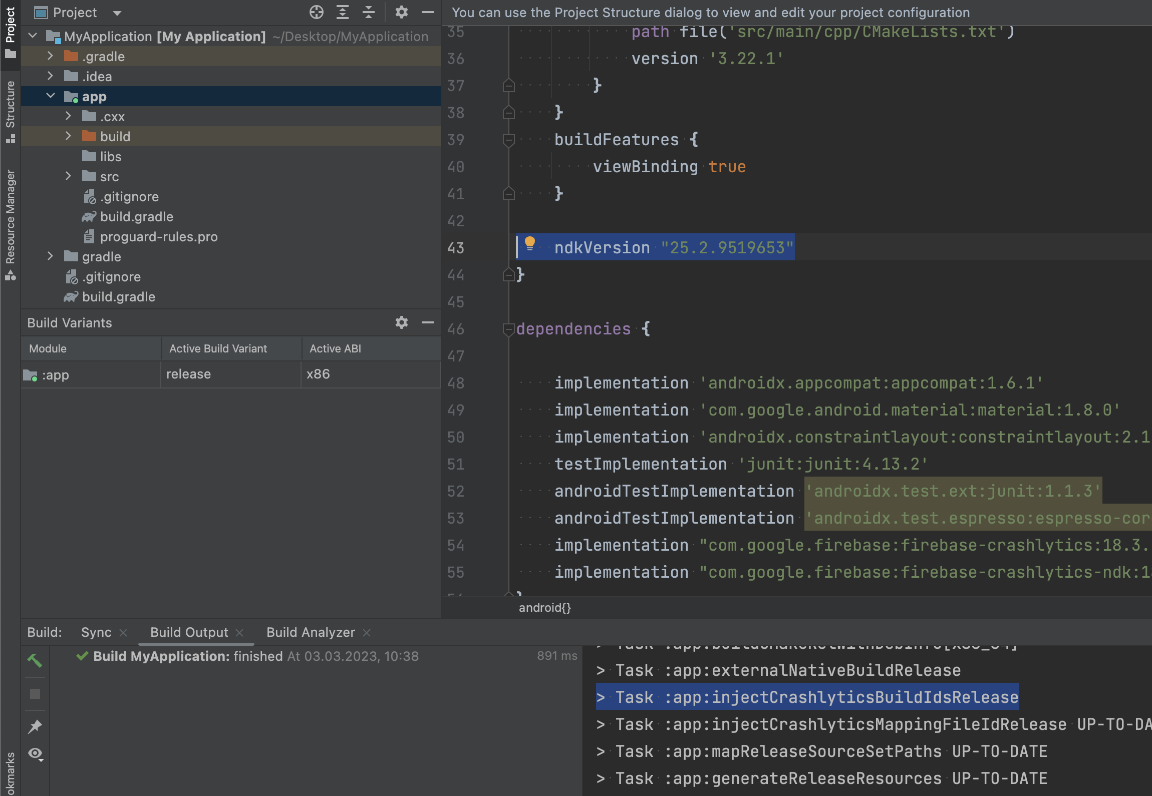 Gradle task injectCrashlyticsBuildIdsRelease fails with code -5 ...