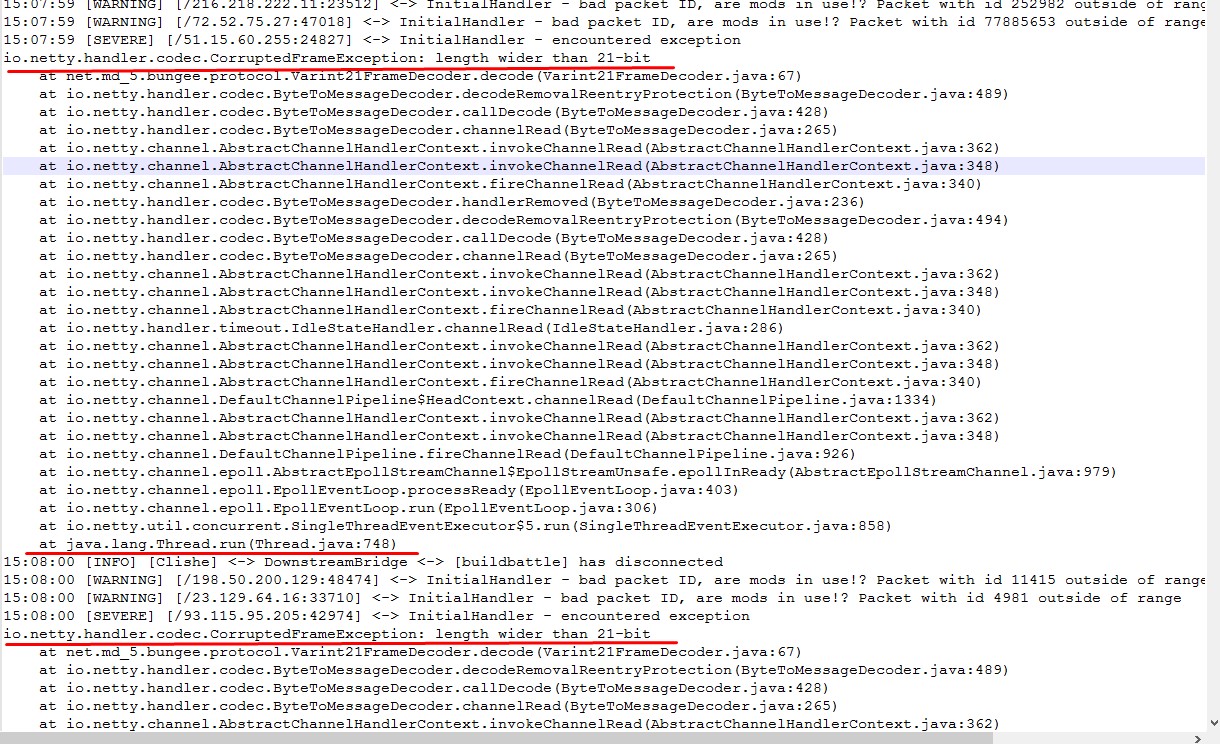 CorruptedFrameException · Issue #2230 · SpigotMC/BungeeCord